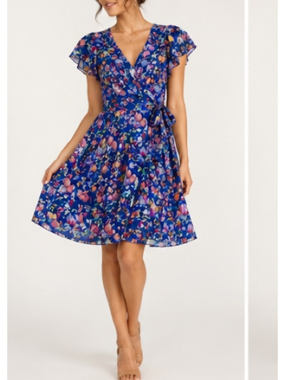 Moulinette Seours Silk Blue Floral Wrap Dress Anthropologie Excellent Size 0